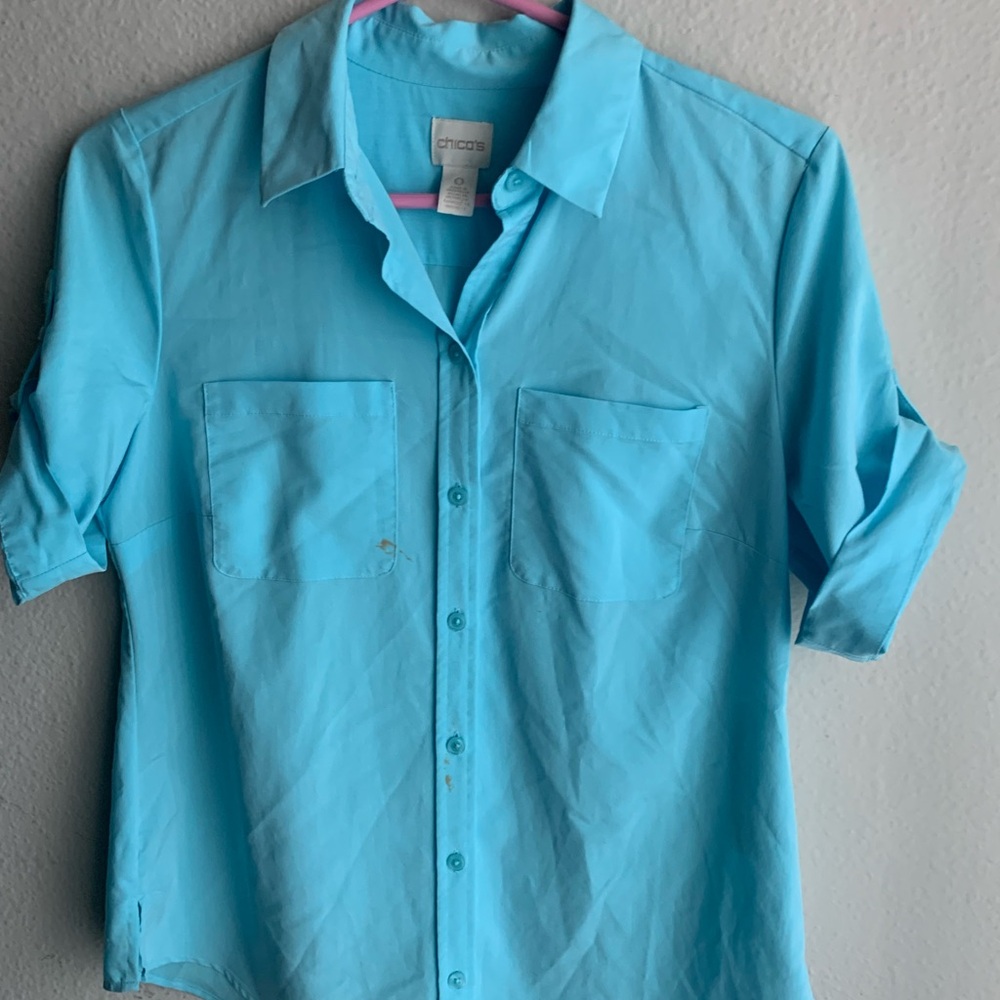Chico's Blue Button-Up Shirt - Picture 1 of 8